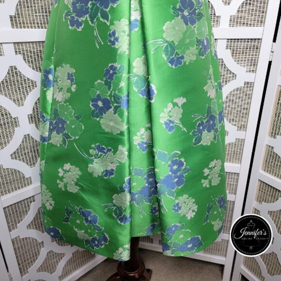 Sara Campbell NWT Green Floral Jacquard A-Line w/Front Box Pleat Dress Size 4 - Picture 5 of 13